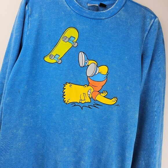 BART SIMPSON Sweatshirt Mens S The Simpsons Skater Skateboard Blue 90s Retro - Picture 1 of 14